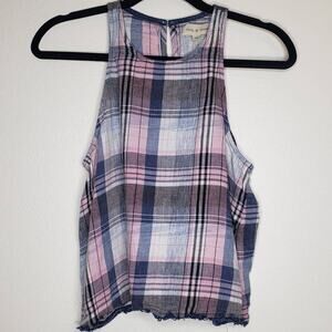 Cloth and Stone| Swing Tank Plaid Fringe Tank Top